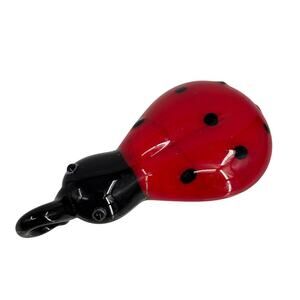 Art Glass Ladybug Pendant 2 1/4 Inch Red Black Jewelry Whimsical Artsy